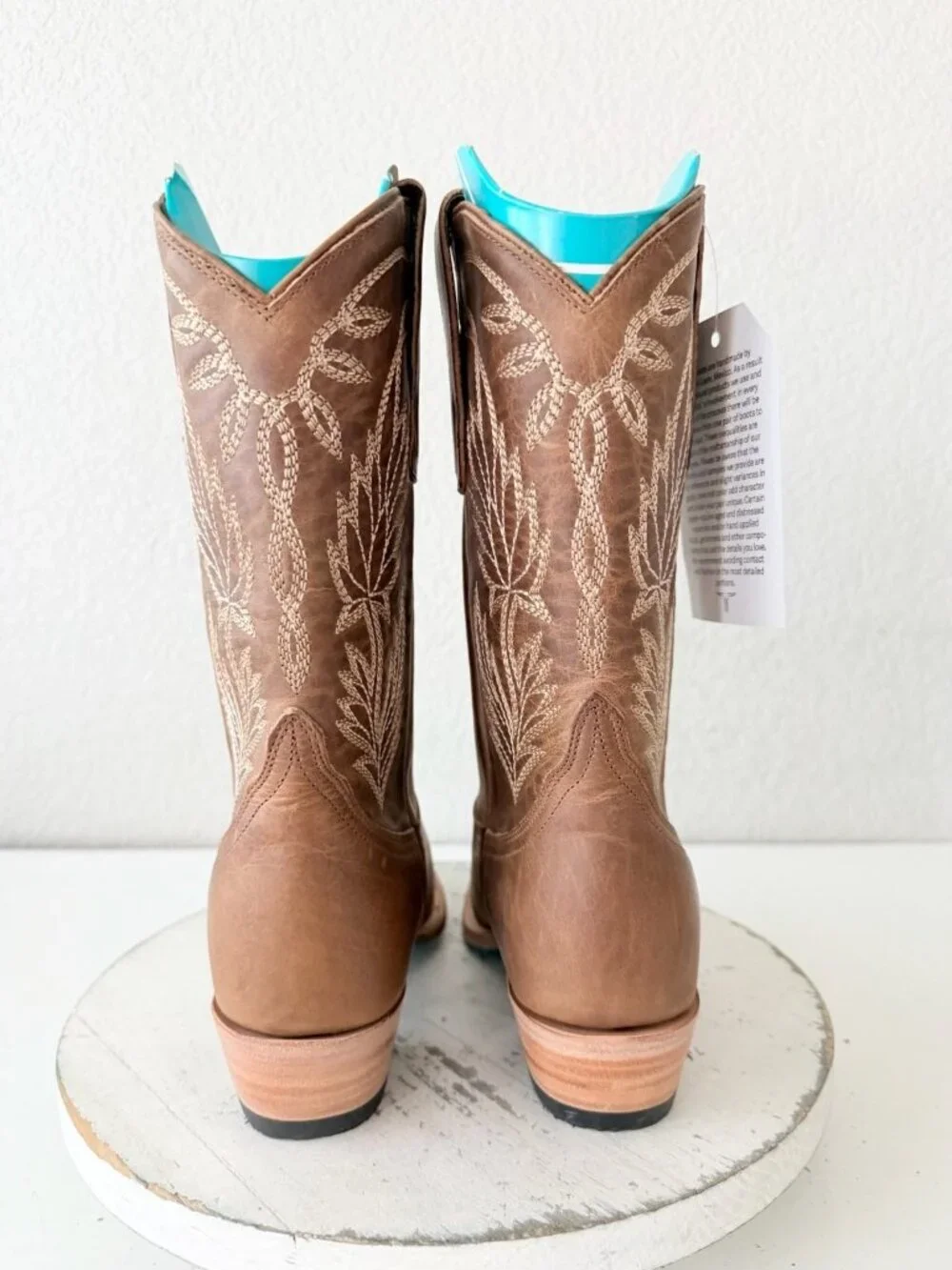 Lane SANDAGA Midi Brown Cowboy Boots Womens Size 8 Western Mid Calf Snip Toe